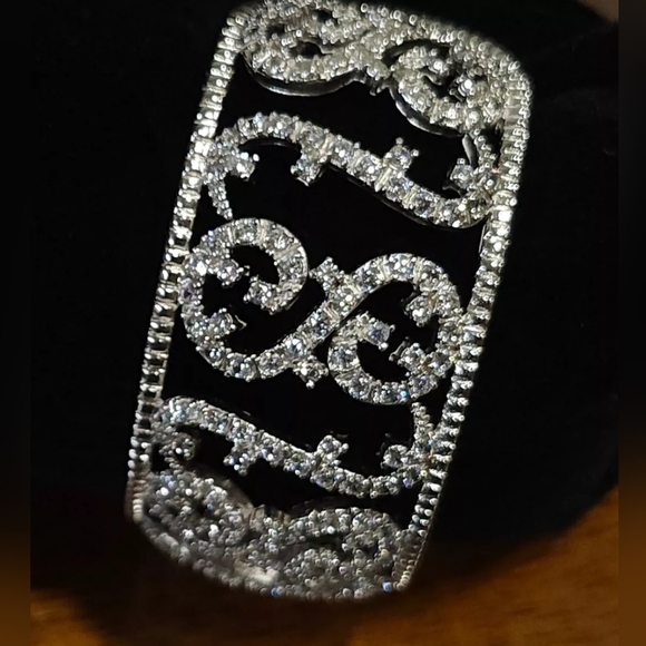 REPOSTED ESPO 925 Sterling Silver Cubic Zirconia Swirl Pattern Cuff Bracelet - Picture 3 of 11